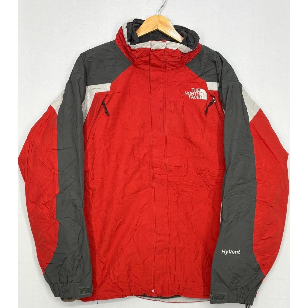 The North Face Hyvent Parka Jacket Mens Red Black Full Zip Waterproof Outdoor L